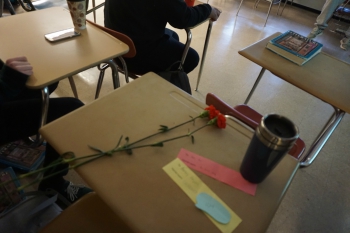 Carnations were taken to homerooms for students to receive once they arrive to school. 