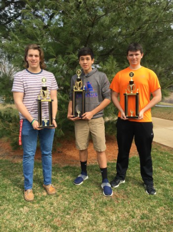 From left to right: Ethan Daviau (second place), Adam Beamesderfer (first place), Conor Custer (third place). Photo courtesy of James Rayburn.