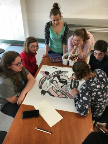 At one of the meetings, students colored a photo of the school mascot. Photo courtesy of Christine Bosley.