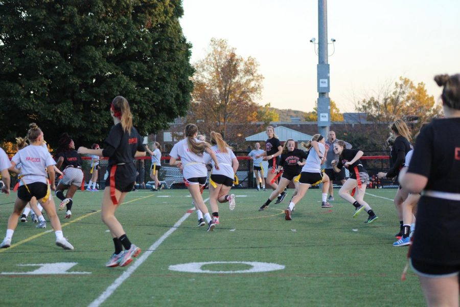 Both the senior and junior team in action during the powderpuff game. 