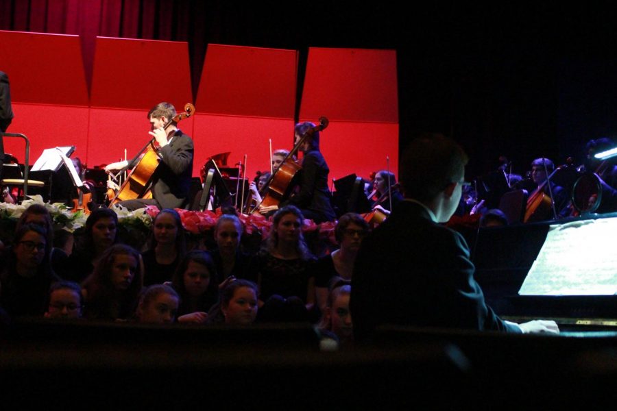 From left to right, seniors Jacob Hebel and Justin Feild performed a duet of Silent Night during the concert. 