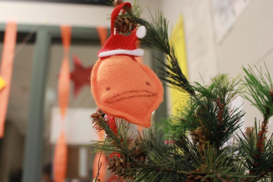 A yam ornament tops Katharine Wilts Christmas tree.
