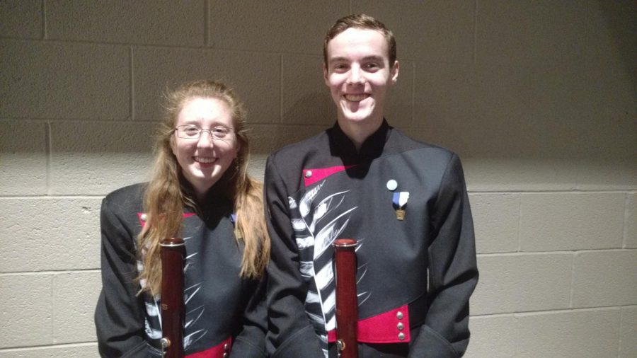 Senior Emma Steinauer and sophomore Lucas Schwanke, Susquehannocks two bassoon players, pose together following the concert. Schwanke is one of two Susky students to advance to regional band.