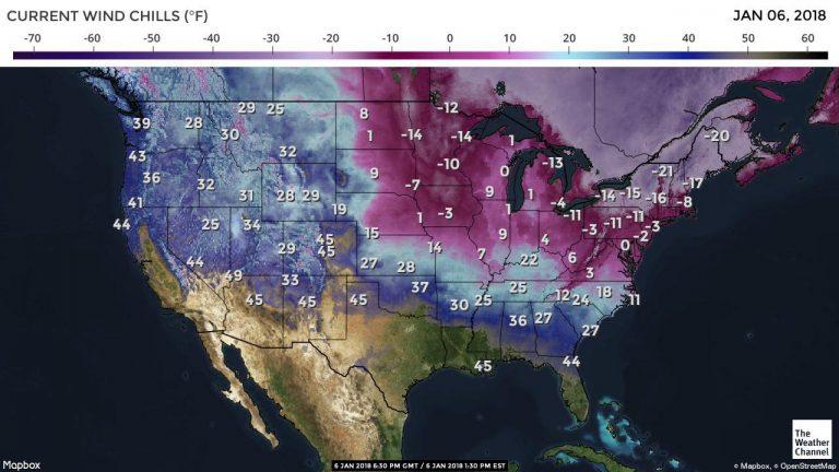 On+January+6+2018+the+entire+country+was+experiencing+record+low+wind+chills.+Photo+by%3A+The+Weather+Channel