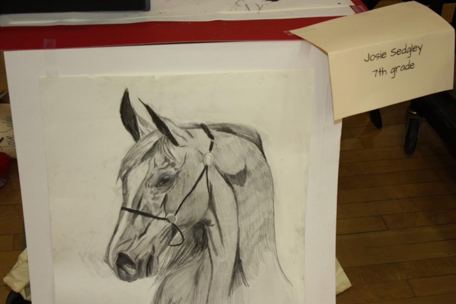 A horse sketch drawn by middle school student Josie Sedgley. She was inspired by her love of horseback riding. Photo by: Julia Kelbaugh