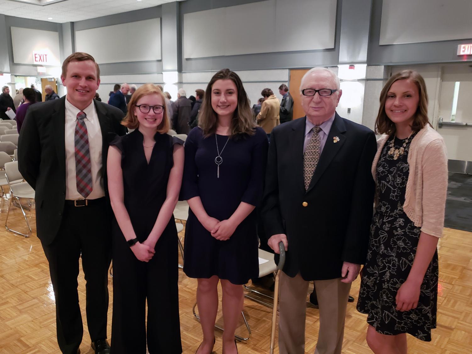 From left, Susquehannock English teacher Tim Groth, Alexandra Marusko, Andrea Hebel, Holocaust Surivivor Howard Kaidanow, and Courtney Burgess.