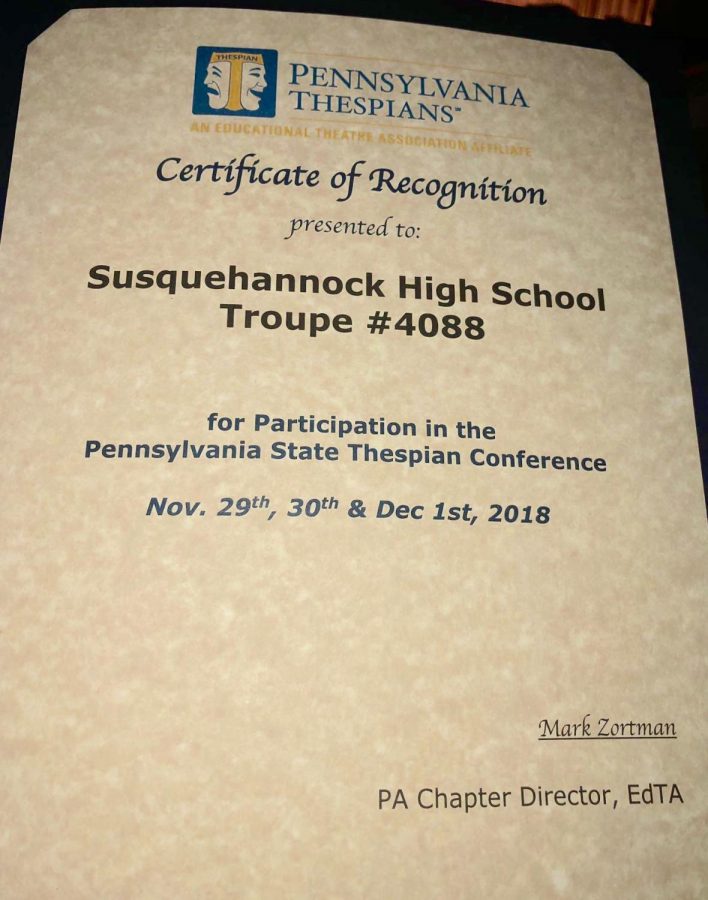 Susquehannock was given a certificate of recognition for attending the festival. 