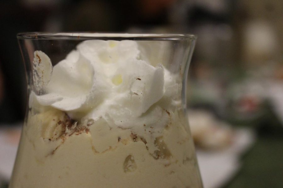 Our tiramisu mousse was pretty easy to make. The most difficult part of the recipe was piping the mousse into the glasses because we had to make it look professional, said sophomore Megan Cramer. 