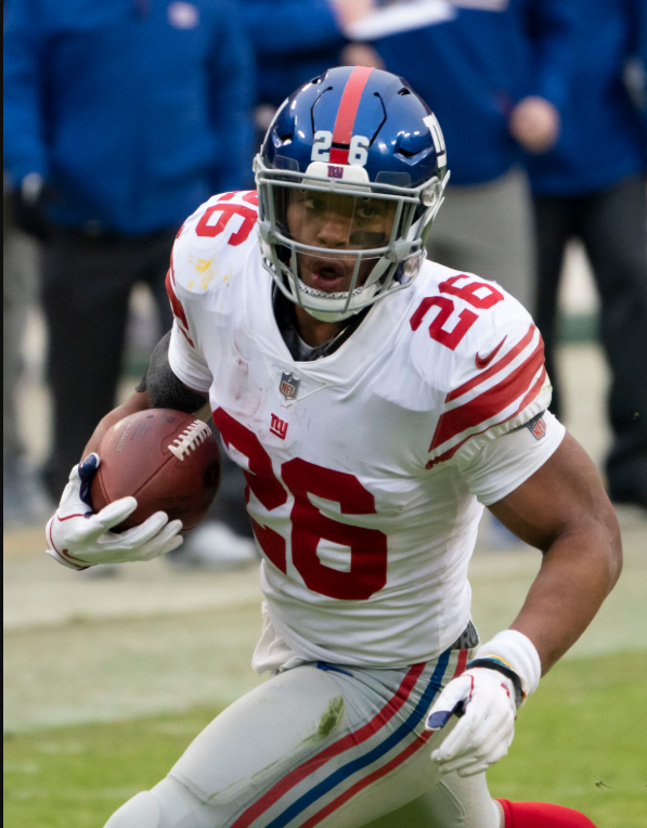 Saquon Barkley was the number one scorer in fantasy football at the running back position this year. Photograph by Keith Allion [CC BY-SA 2.0 (https://creativecommons.org/licenses/by-sa/2.0)], via Wikimedia Commons