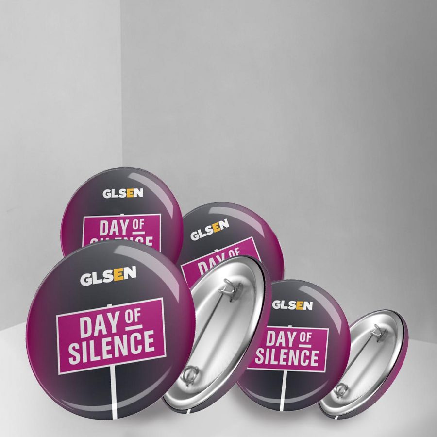 Wearable day of silence buttons created to show support for LGBTQ+ students. 
Photograph courtesy of @GLSEN via twitter. 