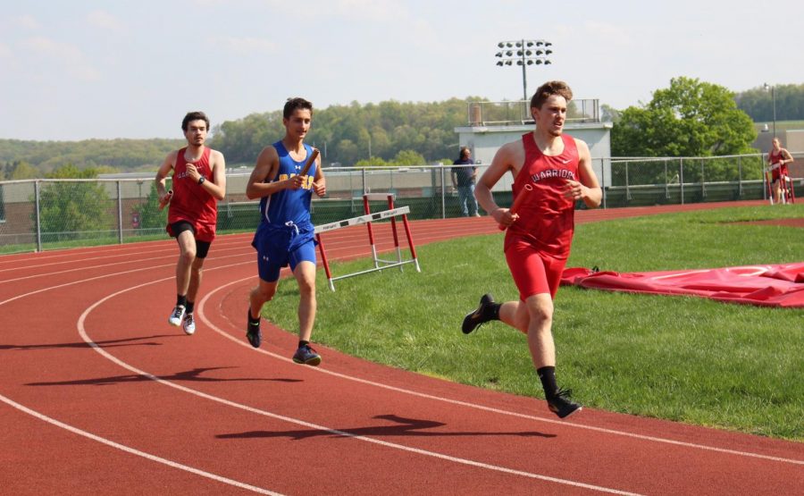 Junior Cody McCredie leads the pack in this relay event. “It was a lot of fun, I had a lot more friends on the team this year so it really flew by, said senior Kenny Rhyne on the overall flow of the season. 