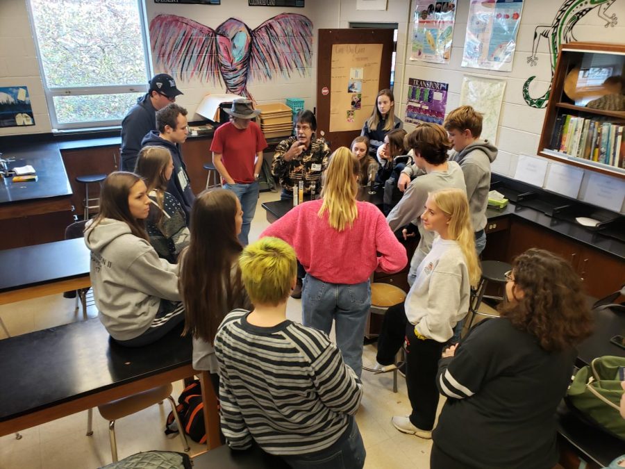 APES students listen to Mr. Brown explain different components of soil.
Photograph by Elizabeth Worley