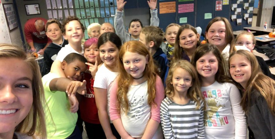 Senior Sarah Ketterman works with her fourth graders at Southern Elementary school. 
Photograph Courtesy of Sarah Ketterman