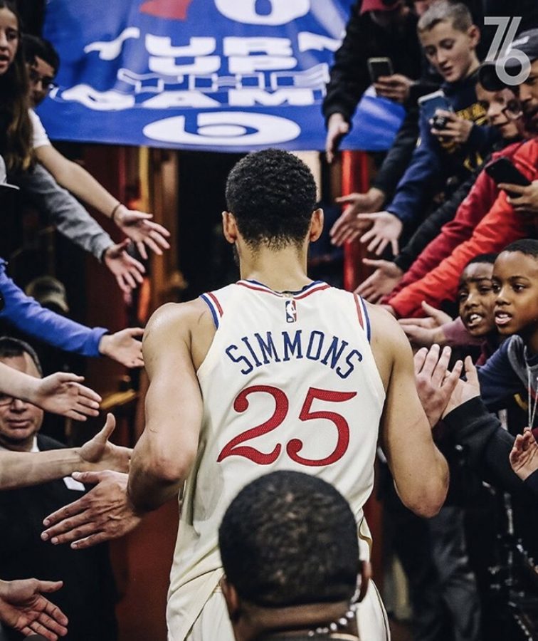 Ben Simmons runs into his tunnel with fans cheering for him. Via @sixers on Instagram. 