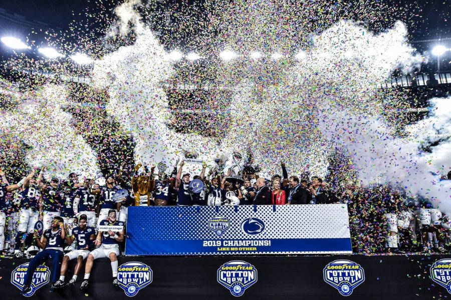 The Penn State Nittany Lions celebrating their win over the Memphis TIgers. 

via @PennStateFBall on Twitter