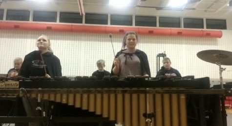 Senior Amber Brose and Riley Clark perform a run through of the show at the high school.
Photograph by Amber Brose.