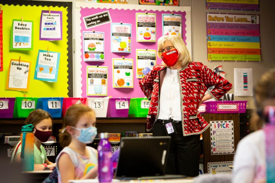 Superintendent Dr. Sandra Lemmon visits students in the classroom. Photograph courtesy of Artemas Mott.