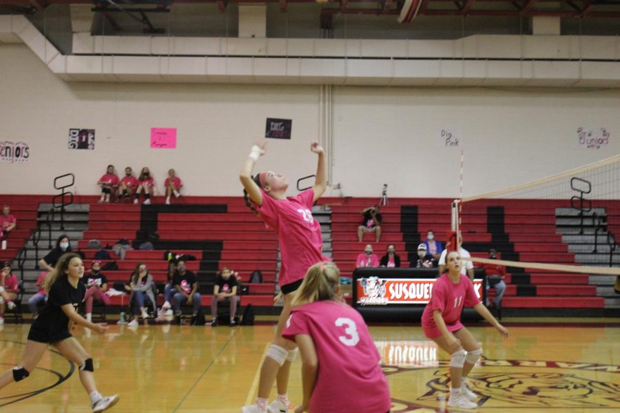 Petricevic winds up to nail the ball down against Red Lion during the Dig Pink game. Photograph by Maggie Grim. 
