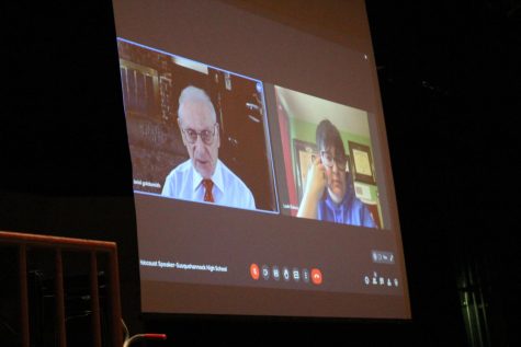 Daniel Goldsmith virtually speaks with students.
Photographed by Maggie Grim