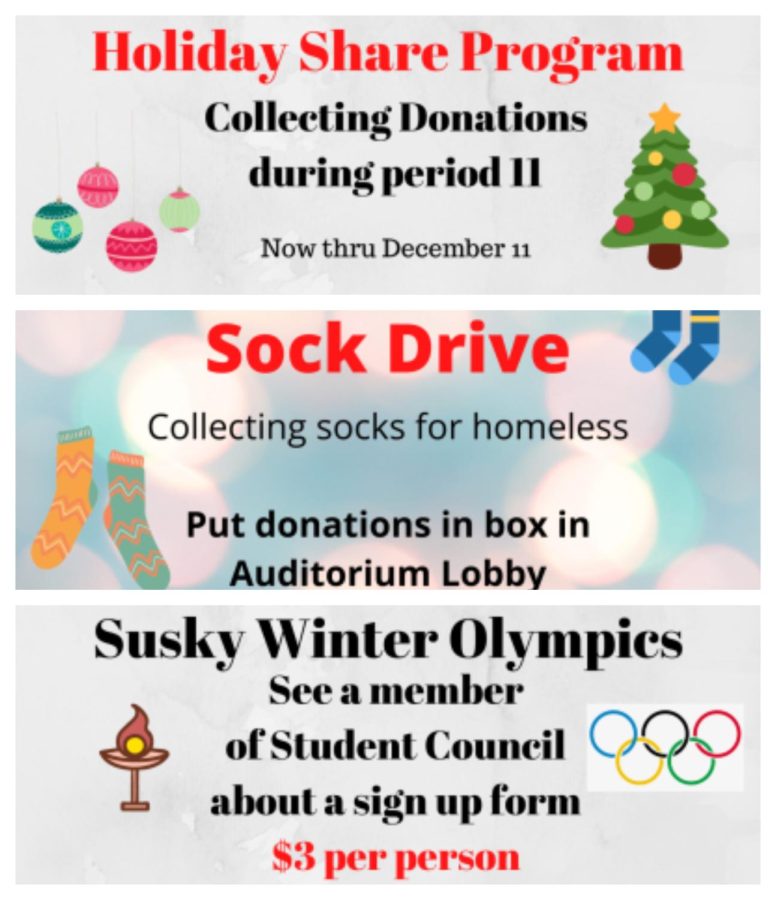 The Susquehannock High School gets involved during the holiday season. Money raised will go to the Holiday Share Program and the socks will be donated to the homeless. Photographs Courtesy of Courier Daily News. 