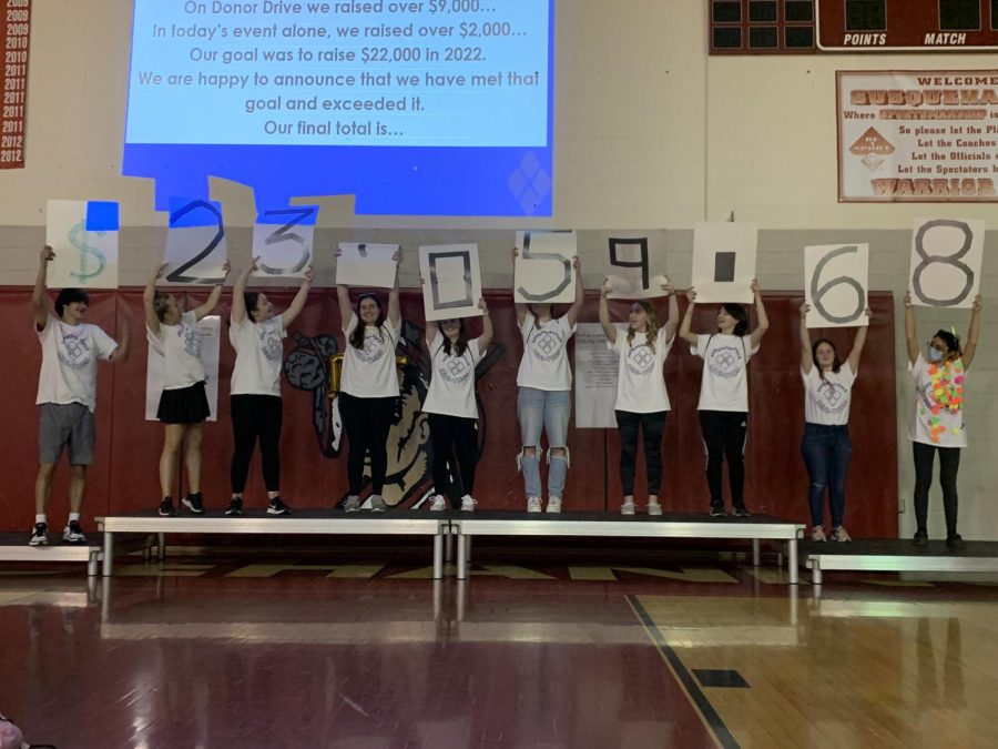 The students, staff, and community came together in order to support the fight against childhood cancer. After preparation and many small events held, the club raised over $23,000 for the Four Diamonds Fund. Photograph by Tricia Rawleigh. 