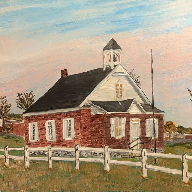 Hallman has an art Instagram account where he regularly posts pictures of his works. This work is a painting of the Fissels Church School building in front of the high school. Photograph Courtesy of @heath.hallman.art on Instagram. 