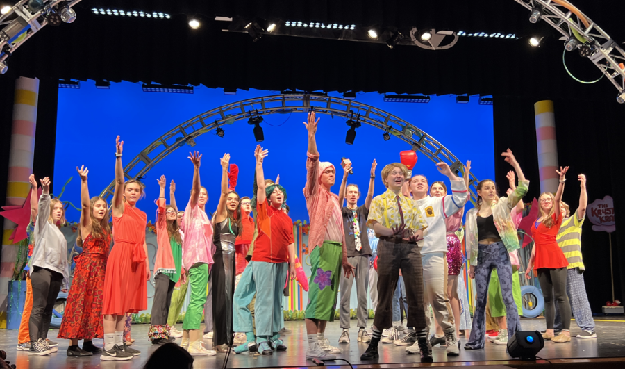The cast performs the song Bikini Bottom Day in the beginning of Act 1. The theatre department performed SpongeBob: The Musical on March 25, 26 and 27. Photograph by Ian Davis