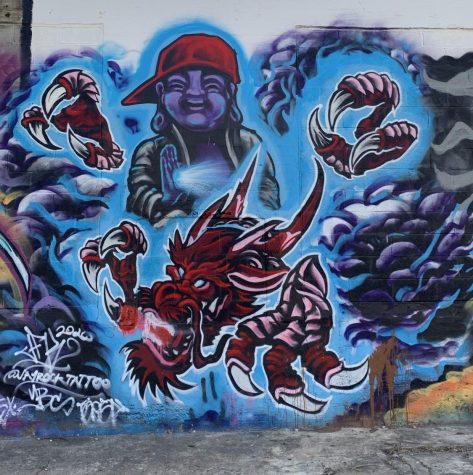 This eerie dragon climbs through the wall while emitting his purple fog as modern-day Buddha shines his light around him. This is one of the many colorful pieces that gives life to these walls. “They have made the best of a not-so-great situation,” art teacher Wesley Myers said. “It’s not great to have an abandoned building or an abandoned structure in a town like that where people can go. … As long as its structurally sound, which for the most part it looks structurally sound. I feel like its a neat space. I realize that graffiti is not for everyone and some people … probably feel like it’s a complete defacing, not just of those old walls, its defacing Glen Rock.” Photograph by Savannah Matthews
