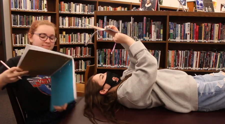 Sophomores Cordy Jenkins and Kate Ball act in one of the scenes of their short film 