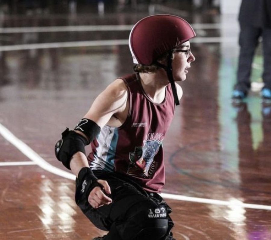 Mason Pierce competes at a Roller Derby playoff game. Photograph Courtesy of @starstruck_82_ via Instagram. 