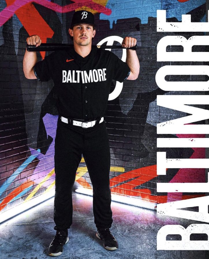 Player Adley Rutschman showing off new  city connect uniforms.Photograph courtesy of @Baltimore Orioles via Instagram 