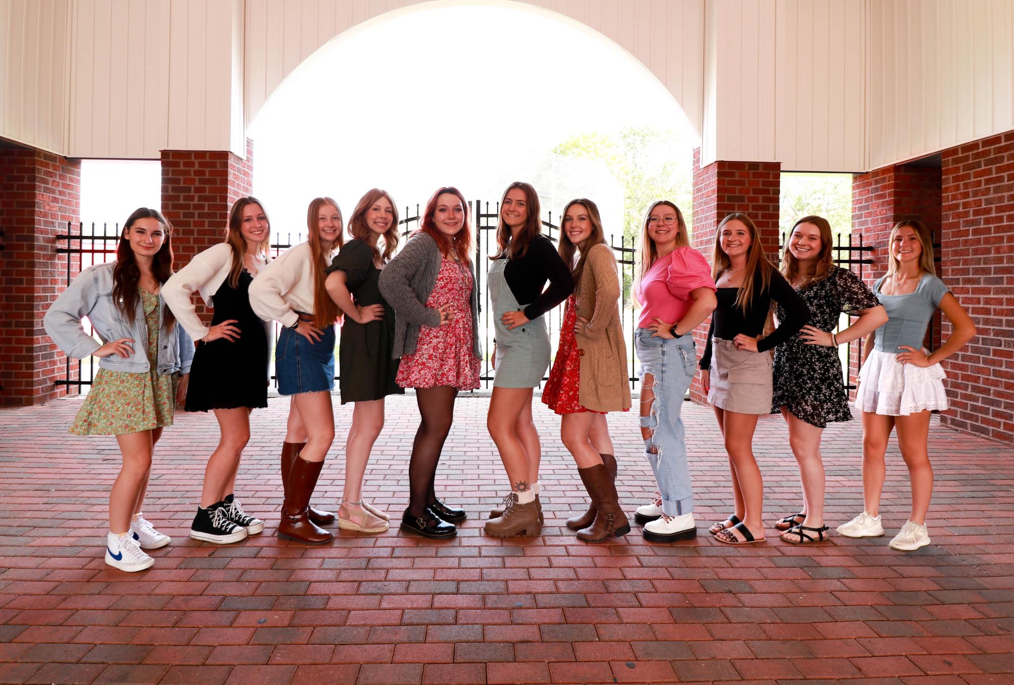 From left to right, the homecoming court consists of Katelyn Ball, Victoria Farmer, Keira Woods, Lindsay Green, Katelyn Ketterman, Allyson Glatz, Caroline Dumm, Rachel Stiffler, and Lilly Wojcik.  Voting for Homecoming Queen will take place at the Pep Rally and will be announced at the football game later that evening.  Photograph Courtesy of Wade Bowers 