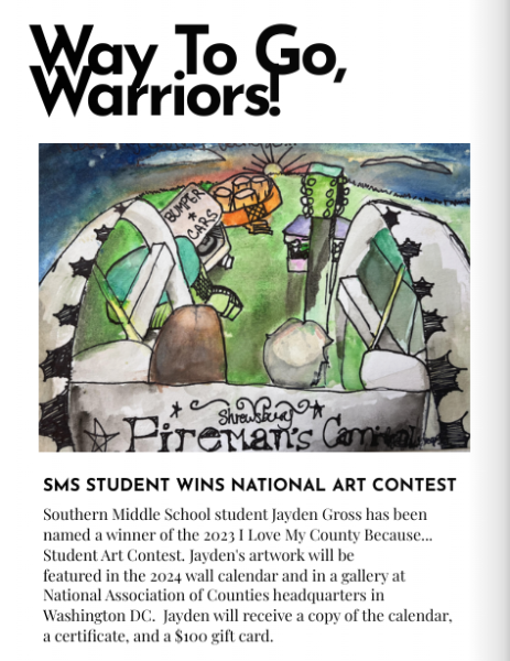 SMS student Jayden Gross Wins National Art Contest