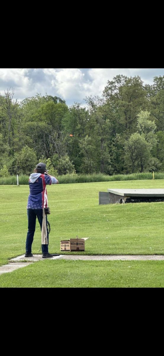 Sophomore Cristian Watkins shoots at the Penn Mar Trap Shooting event. 
Photograph Courtesy of Cristian Watkins