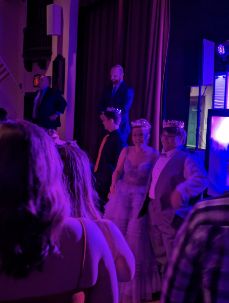 Seniors Josh Olmstead and Caroline Dumm pose for a photograph after being crowned prom king and queen at the Valencia Ballroom on Saturday, May 4. Photograph by Lachlan Gemmill-Edwards
