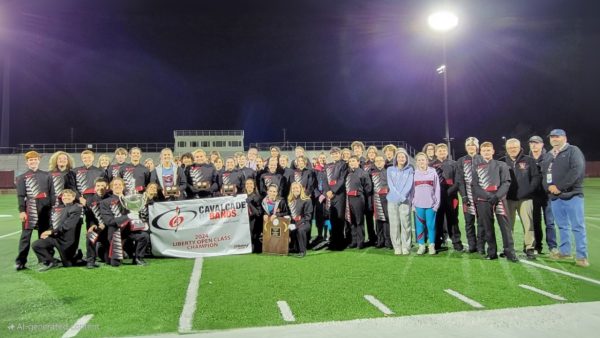 The Susuquehannock High School Marching Band after winning the Liberty Open Class at the Cavalcade of Bands Championships. Photograph via band director Christian Poole.