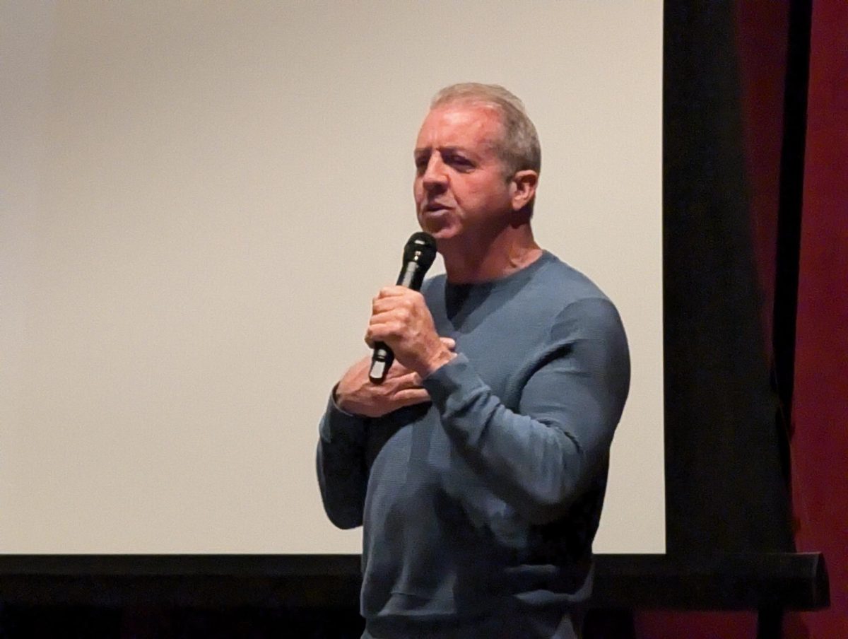 Halligan speaking during the assembly. 
Photograph courtesy of Timothy Hare