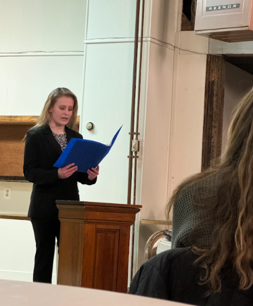 Emily Karst gives her speech to the VFW.
Photograph by Nick DeLuca