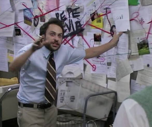 Conspiracy Theorist crafting a theory. Image By Carina Seah Via X
