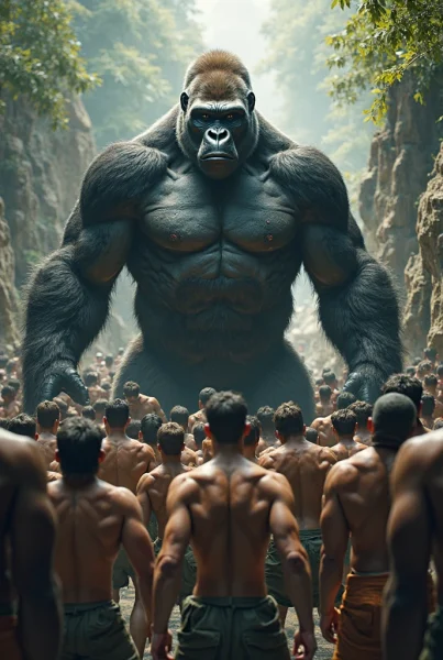 AI Slop of 100 men fighting 1 Gorilla