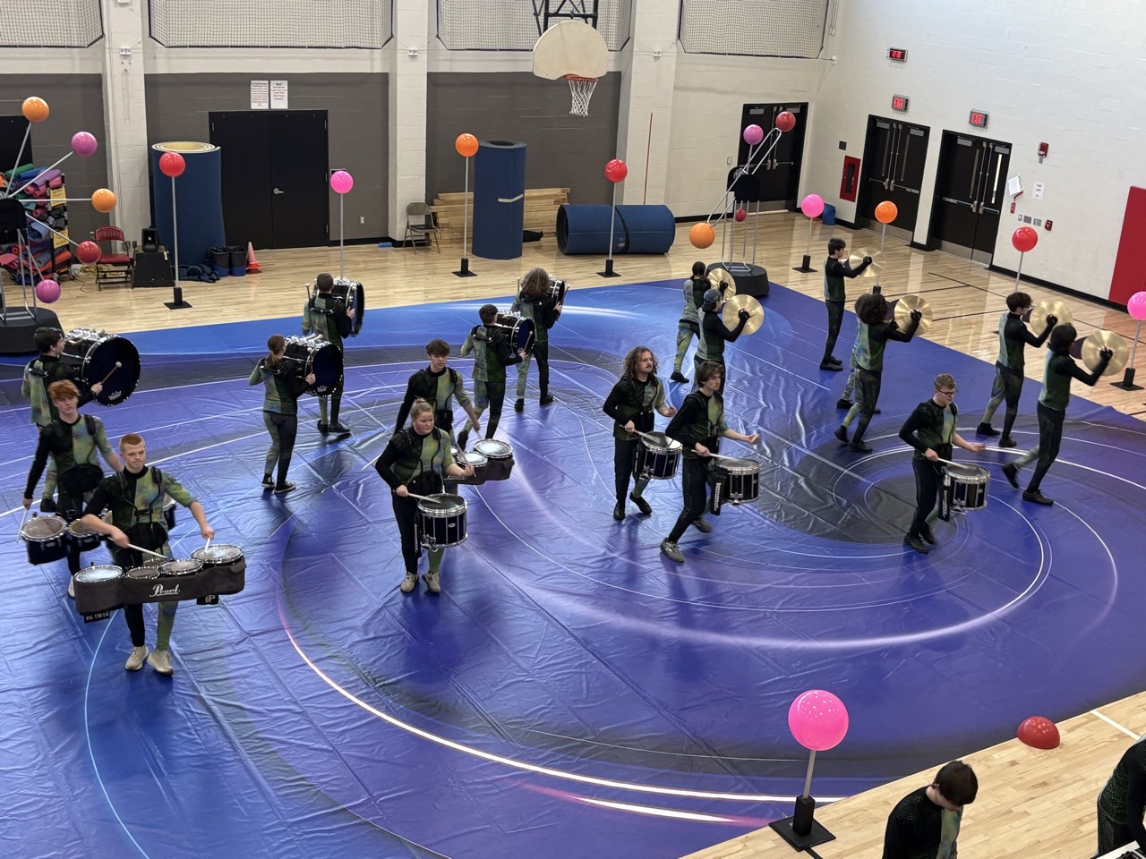 The Indoor Drumline rehearses Feb. 21 for their competition on the same day. Photograph courtesy of Melanie Kane