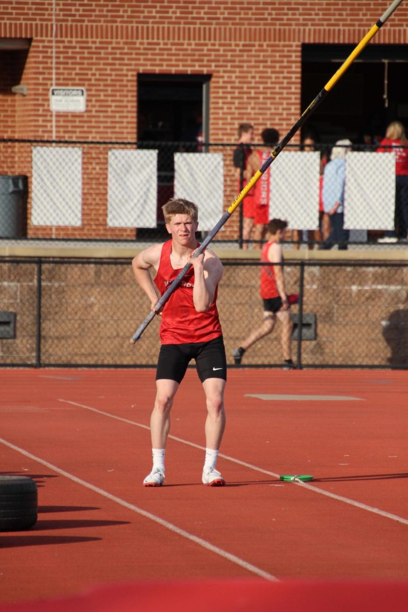 Senior Patrick O'Brien prepares to pole Vault the school record of 14 feet 7 inches. Photograph Courtesy of @patrickobrienpolevault