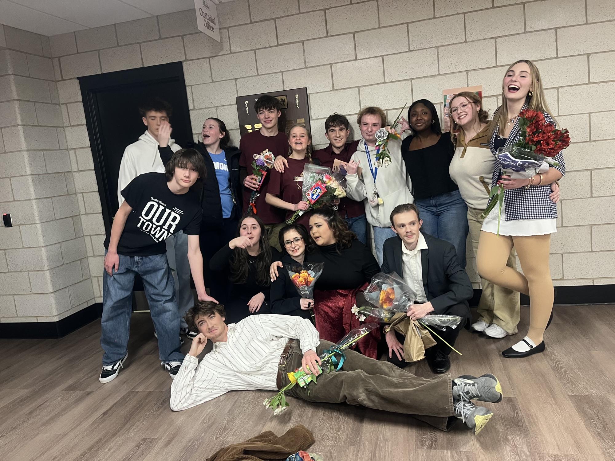 The cast of “On Top of Spaghetti” poses after the performance. Photograph Courtesy of Charlie Schaffer